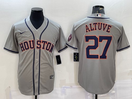 Men's Houston Astros #44 Yordan Alvarez Gray With Patch Cool Base Stitched Jersey